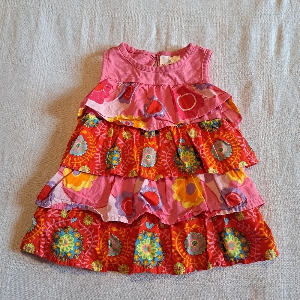 Hanna Andersson girls size 90 or 3T pink tank top with ruffles, EUC